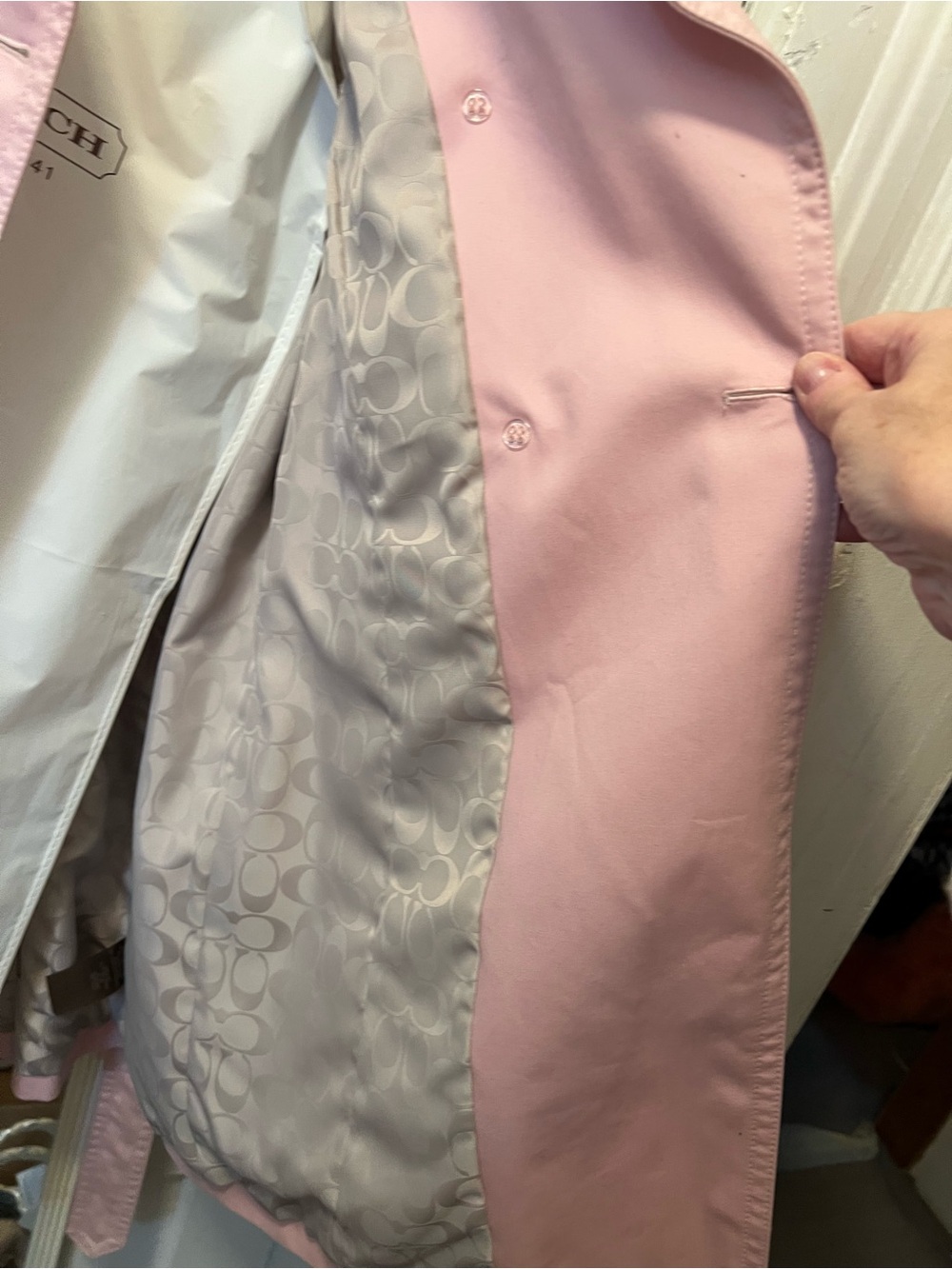 Coach Light Pink Double-Breasted Trench with Tie Belt - Picture 4 of 5